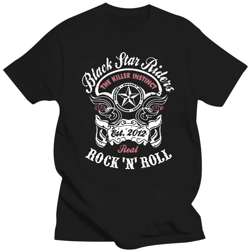 เสื้อยืดลําลอง พิมพ์ลาย Star Riders Rock N Roll สีดํา แฟชั่นสําหรับผู้ชายS-5XL