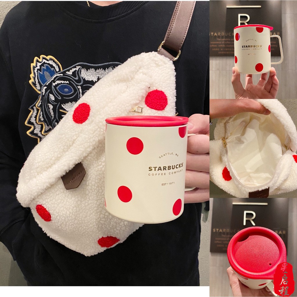 Starbucksใหม่ถ้วยคริสต์มาสของขวัญ ลายการ์ตูนหมี Plush Messenger กระเป๋า คุณภาพดี
