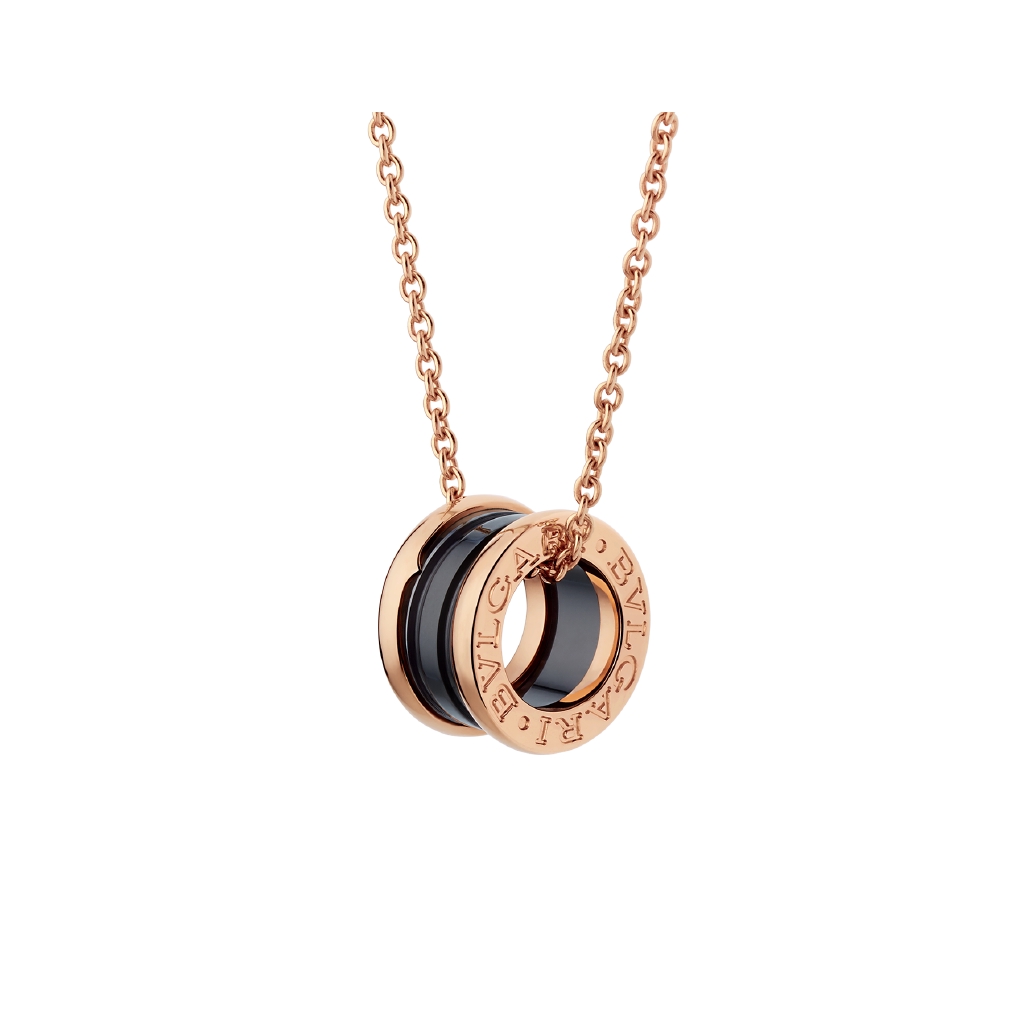 สร้อยคอ พร้อมจี้เซรามิค สีดํา สีโรสโกลด์ 18 Kt พร้อมกล่อง