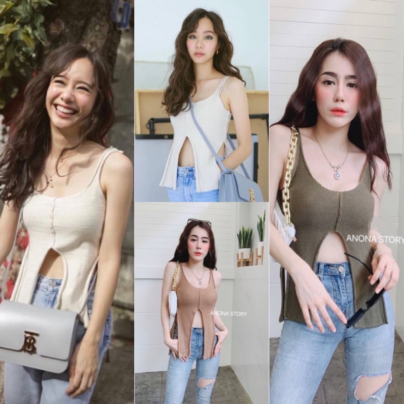 (C19) เสื้อท็อปสายฝอ ดีไซต์เก๋มากk.เต้ยใส่น่ารักมากก🔥พร้อมส่ง
