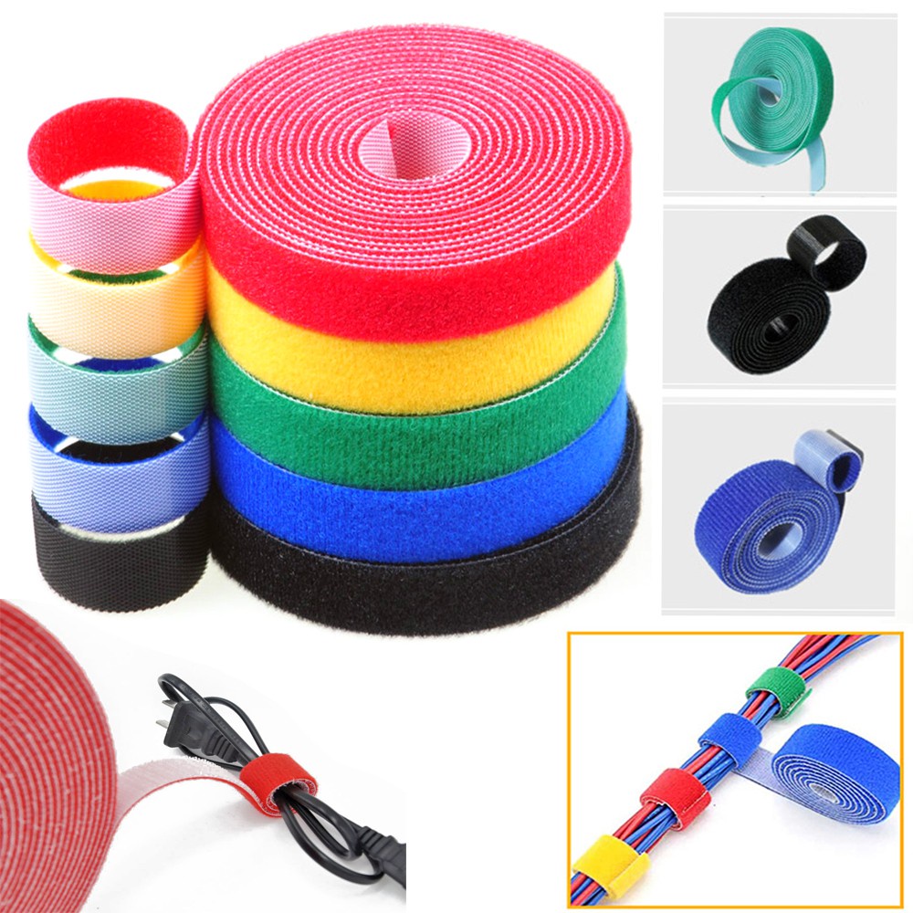 ม้วนผูกสายเคเบิลแบบตะขอและห่วงแบบใช้ซ้ําได้ 5M | Self-Grip เทปกาวจัดระเบียบลวด | สายรัดยึดไนลอนหลากสี (ความกว้าง 1 ซม.)