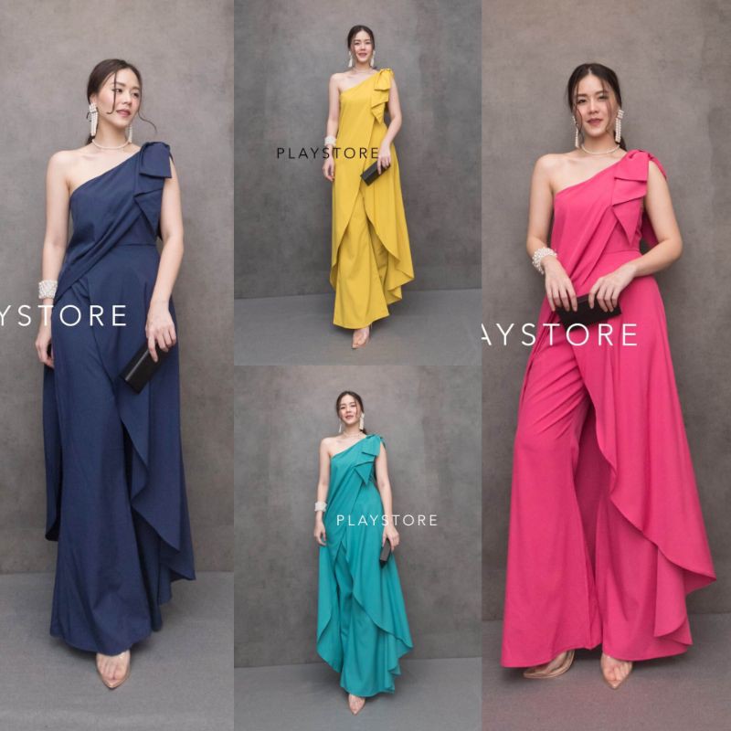 Mirrorsister #40228.1 ชุดกางเกงไหล่เดียวตัวเก๋ จั๊มสูทขายาว ชุดปาดไหล่ ออกงาน