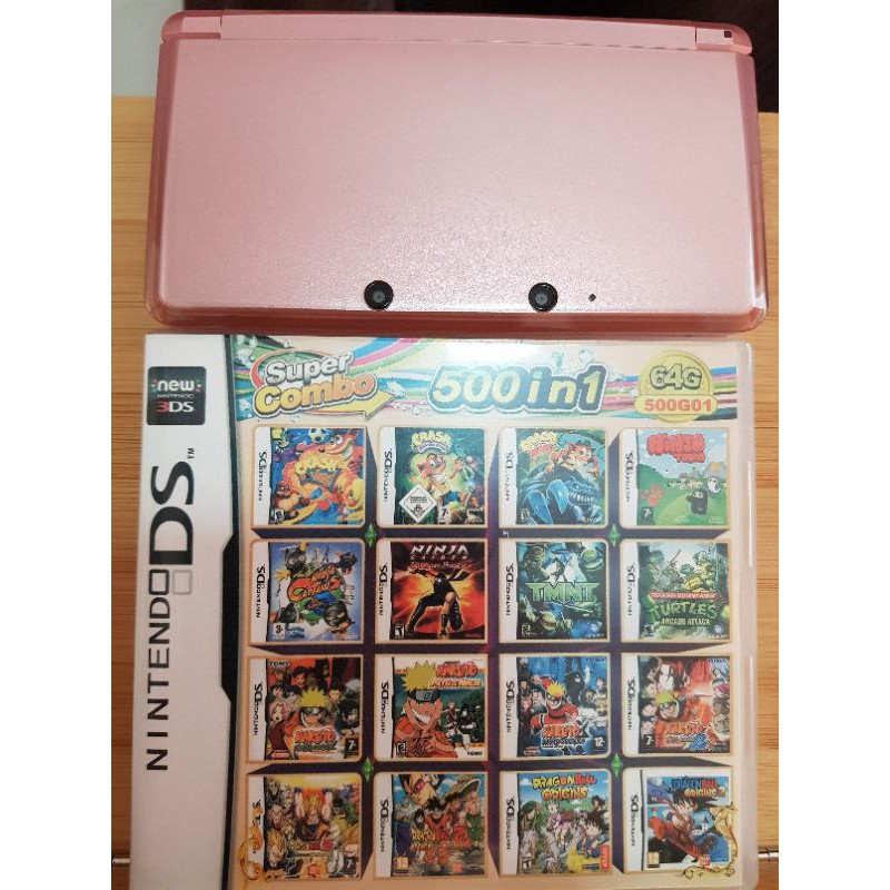เครื่องเกมส์ Nintendo 3ds มือสอง สีชมพู 32 กิ๊ก แถมฟรี ตลับเกมส์ 500 in 1 DS.