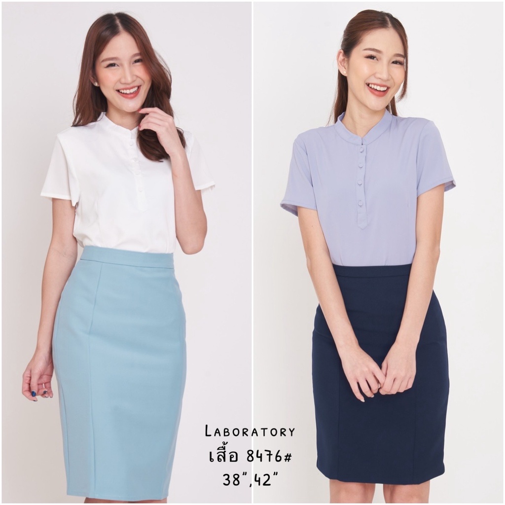 Laboratory 8476# เสื้อทำงานคอจีนแขนสั้น ทรงคอจิตรดา มีไซส์ 36”,38”,42”