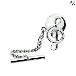 ANGELINO RUFOLO Tie Pin/Lapel Pin ดีไซน์ G-Clef เข็มหมุด/เข็มกลัดเนคไทโรเดียมคุณภาพเยี่ยม สีเงิน