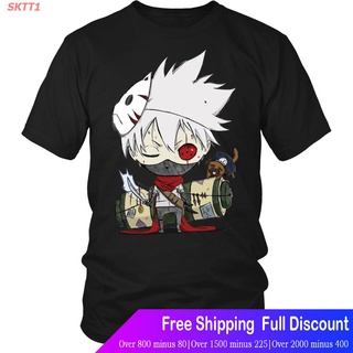 เสื้อยืดคอกลม เสื้อยืดกีฬา เสื้อยืดผ้าฝ้ายพิมพ์ลาย Chibi Ninja Kakashi Naruto Sharingan สไตล์ญี่ปุ่นสําหรับผู้ชาย