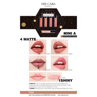 NEE CARA LIP GLOSS SET 4 MATTE &amp; 1 SHINY N541 SET***ของแท้ พร้อมส่ง