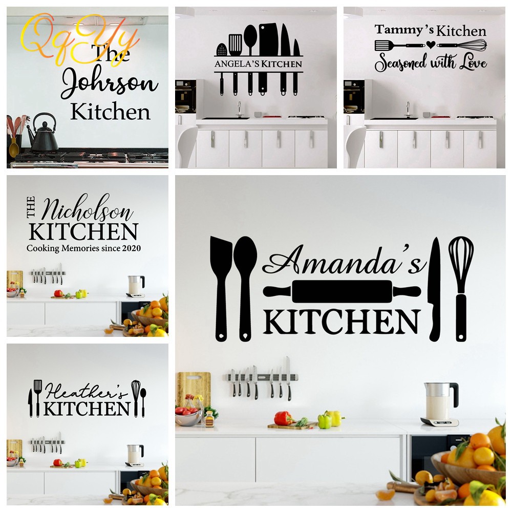 Diy ที่กําหนดเองชื่อสติ๊กเกอร์ติดผนังห้องครัวอุปกรณ์ตกแต่งบ้านสําหรับตกแต่งผนังรูปลอกตกแต่งบ้าน