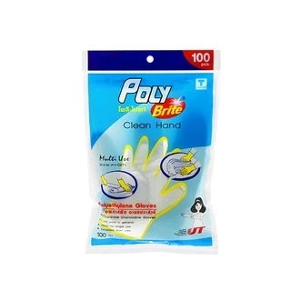 Poly-Brite โพลี-ไบรท์ ถุงมือพลาสติก HDPE (100 ชิ้น/ซอง) อเนกประสงค์ สัมผัสอาหาร ใช้แล้วทิ้ง