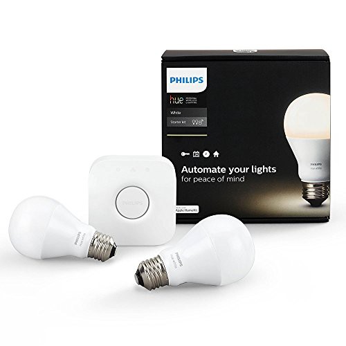 Philips Hue White A19/E26 60W Equivalent Dimmable LED Smart Bulb Starter Kit