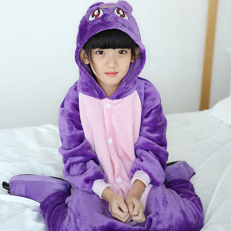 ชุดนอนคอสเพลย์ การ์ตูนแมว สีม่วง น่ารัก สําหรับเด็กผู้หญิง