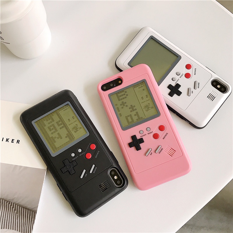 Retro GB Gameboy Tetris กรณีโทรศัพท์เข้ากันได้กับ iPhone 14 13 12 11 Pro Max X XS XR 8 7 Soft TPU สา