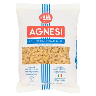 🔥ดีสุดๆ!! แอคเนซี ชิฟเฟอรินี ริกาติ พาสต้าข้องอ เบอร์ 38 500กรัม Agnesi Chifferini Rigati No.38 Pasta 500g