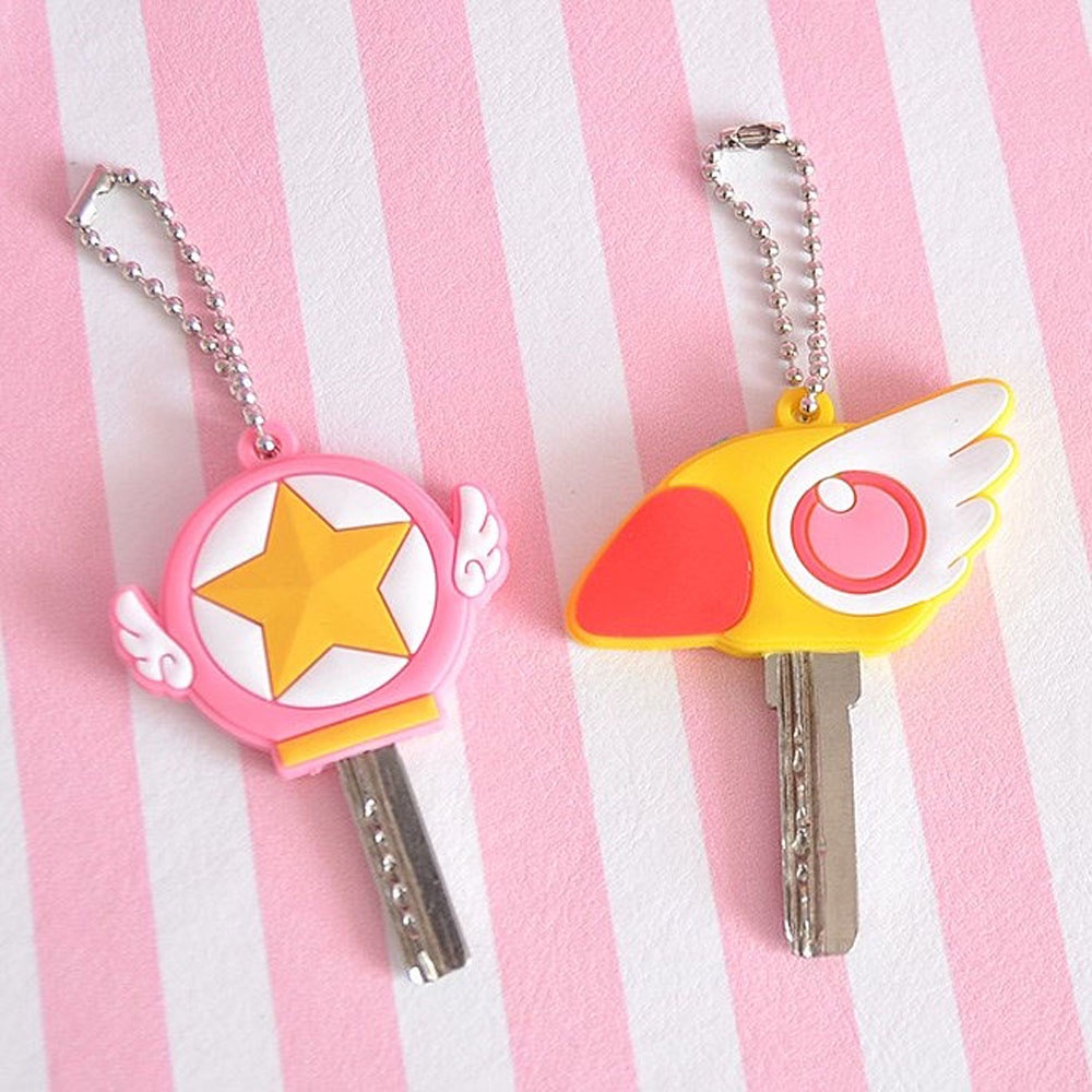 IVORY Cat Card Captor Keyring Girls Key Cover Sailor Moon Keychain Cosplay Props Key Accessories Silicone Sakura Key Cap #4
