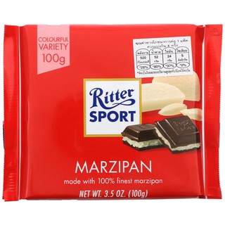 ริตเทอร์สปอร์ตช็อกโกแลตสอดไส้ถั่วอัลมอนด์บด 100กรัม Ritter Sport Chocolate Filled with Almonds 100g.