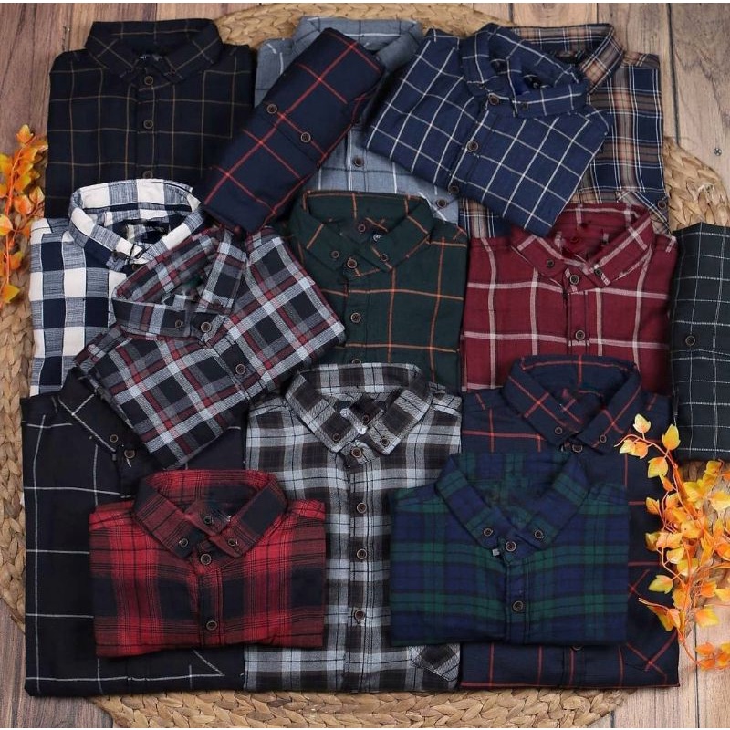KEMEJA เสื้อเชิ้ตผ้าสักหลาดนําเข้าสําหรับผู้ชายคุณภาพพรีเมี่ยมแขนยาวลายตารางหมากรุก Unisex Flannel Hem เสื้อสักหลาดสําหรับผู้ชายและผู้หญิง