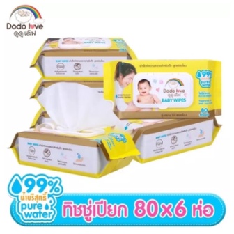 [ยกลัง6] DODOLOVE Baby Wipes ผ้าเช็ดทำความสะอาดสำหรับเด็ก ทิชชู่เปียก กระดาษเปียก สูตรอ่อนโยน ห่อใหญ่ 80 แผ่น