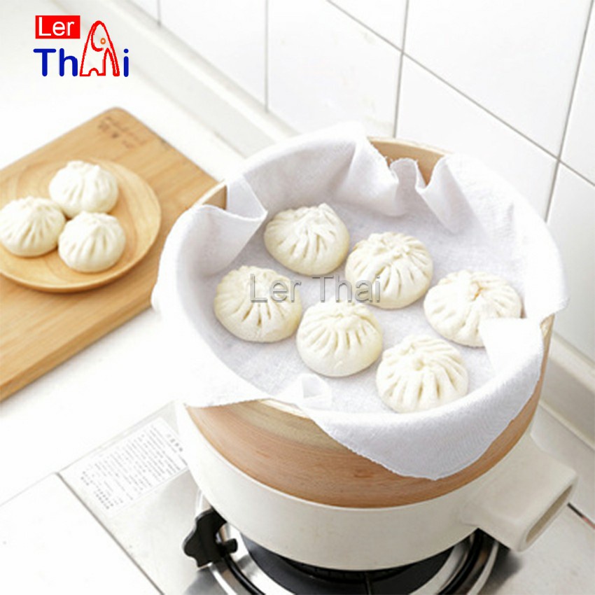 LerThai ผ้าขาวบาง(เล็ก) สำหรับนึ่งอาหาร สามารถซักแล้วนำกลับมาใช้ใหม่ได้ Steamer mat ราคา ถูกที่สุด ดีลบีเคเค แกลเลอรีภาพที่ 4