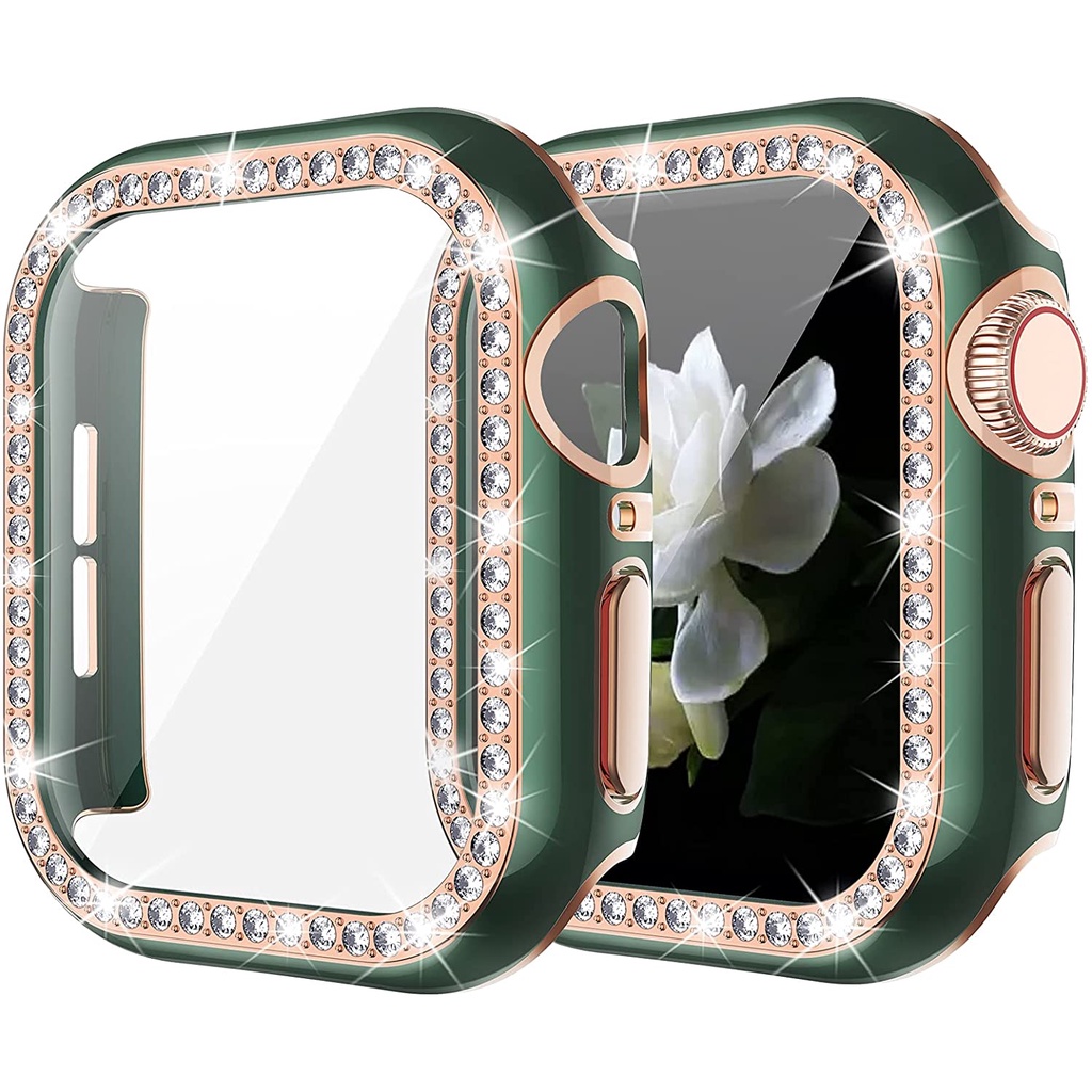 Apple Watch Case Bling Diamond Hard PC+Tempered Glass Cover i watch series 7 SE 6 5 4 3 2 Apple watch series 7 case Diamond bumper size 38mm 40mm 41mm 42mm 44mm 45mm