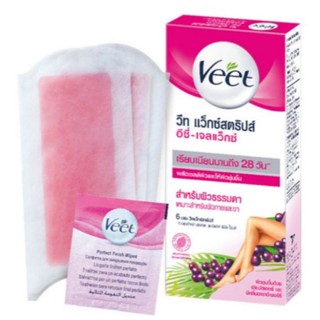 วีท แว็กซ์ สตริปส์ Veet wax strips easy gel wax แผ่นกำจัดขน แว็กซ์กำจัดขน จำนวน 6 แผ่น มี 2 สูตรให้เลือก