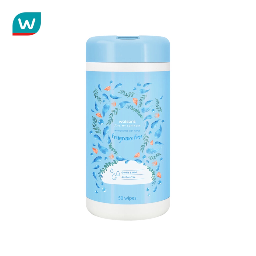 Watsons วัตสัน อินวิกอเรทติ้ง เว็ท ไวพ์ ฟรากรานซ์ ฟรี แบบกระป๋อง 50แผ่น.