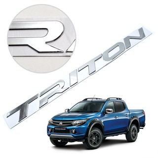 โลโก้ ติดฝากระโปรงหน้า "TRITON" อักษรสูง 3.5cm 1ชิ้น สีโครเมี่ยม สำหรับ Mitsubishi L200 Triton 4x2 4x4 ปี 2015-2019