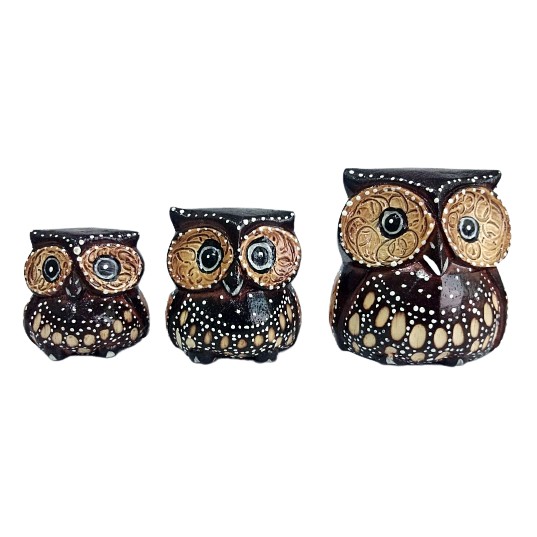 นกฮูก ของตกแต่ง  ห้อง 3 ตัว 3 ขนาด ตกแต่ง บ้าน ห้อง โต๊ะทำงาน  นกฮูก ไม้แกะสลัก ตั้งโต๊ะ ตั้งโชว์ Ow