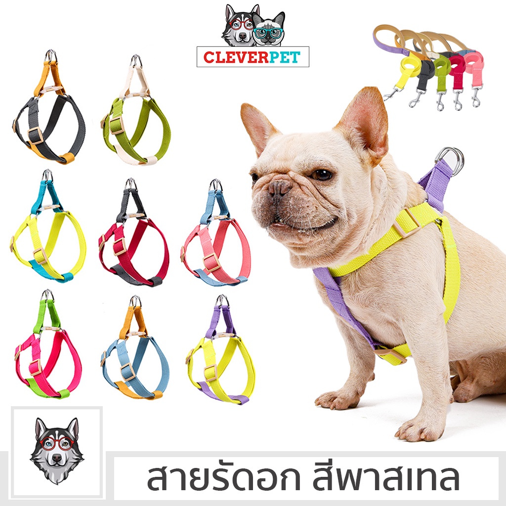 [ส่งฟรี ] Doglemi สายรัดอก รัดอกสุนัข สีพาสเทล สายจูงสุนัข สำหรับสุนัขและแมว Dog Harness CleverPet