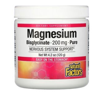 Natural Factors, Magnesium Bisglycinate Pure 200 mg 4.2 oz(120g)