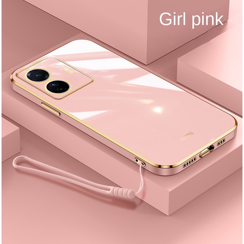 VIVO T1 Pro 5G T1 5G X7 X6 Pro S1 Pro เคสชุบไฟฟ้าเคลือบเงาเชือกเส้นเล็กสายรัดขอบตรงปลอกฝาครอบมีสไตล์