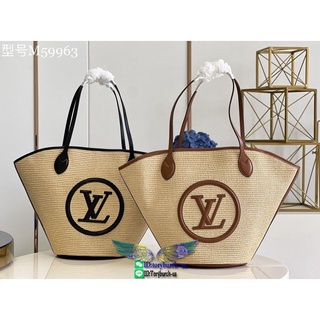 M59963 LV Saint Jacques raffia beach bag underarm shoulder shopping tote with compact pouch