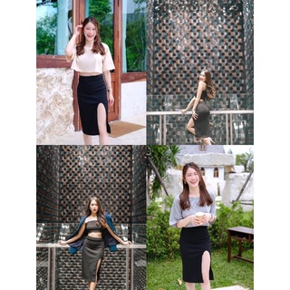 Hiso sexy skirt กระโปรงผ่าขาเข้ารูป ผ้าร่องใหญ่⚡️