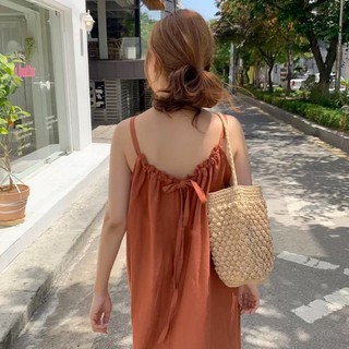 พร้อมส่ง🌷〰️🍂 เดรสสายเดี่ยวผูกหลัง ผ้าดีมาก เหมาะใส่ไปคาเฟ่สุดๆ