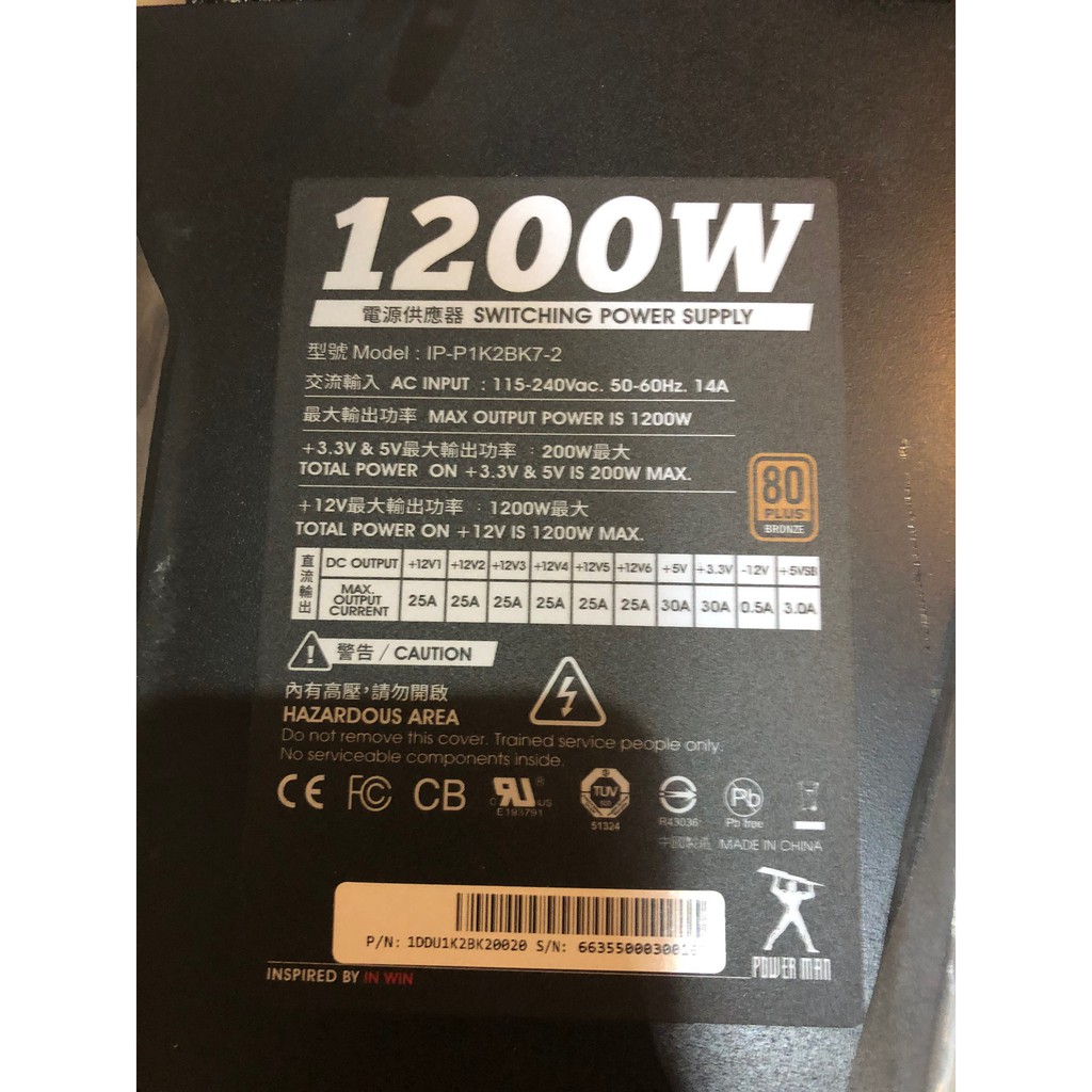 Power Supply 1200watts แท้ แบบ 80+ ตามรูป สินค้าใหม่ ไม่มีกล่อง