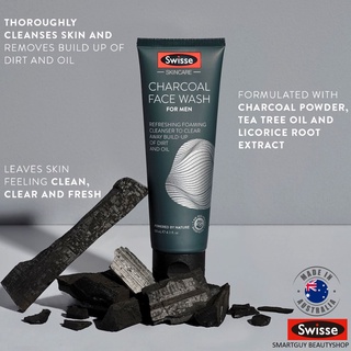 Swisse Charcoal Face Wash For Men 120ml สครับชาโคลสูตรพิเศษสำหรับผิวหน้าผู้ชายจากออสเตรเลีย