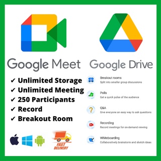 Google Drive Google Meet Unlimited Storage & Meeting Time (24 hours, Record, 250 Participants)