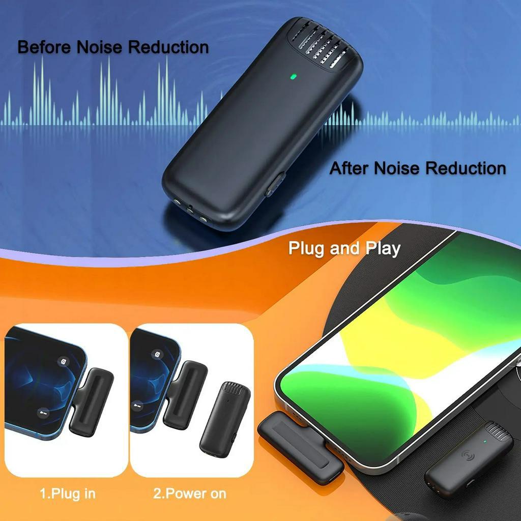 ไมโครโฟนไร้สายสําหรับโทรศัพท์ Lavalier ไมโครโฟน Mini Mic การบันทึกเสียงรบกวน Cancelling ไมโครโฟนสําหรับ Type-C โทรศัพท์ Android Live