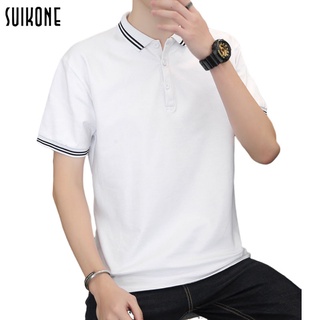 Suikone เสื้อโปโล เสื้อเชิ้ตโปโลผู้ชายแฟชั่นธุรกิจลำลอง ทรงเข้ารูป แขนสั้น คอตั้ง เสื้อเชิ้ตแขนสั้นพิมพ์ลาย เสื้อ