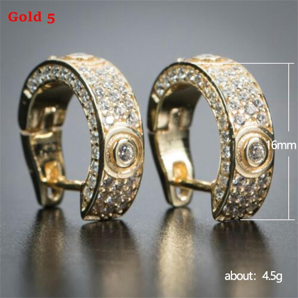 Cubic Zirconia Earrings Posts With Loop Golden Platinum Iron