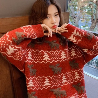 Reindeer Sweater เสื้อไหมพรมทอลายนูนกวางเรนเดียร์