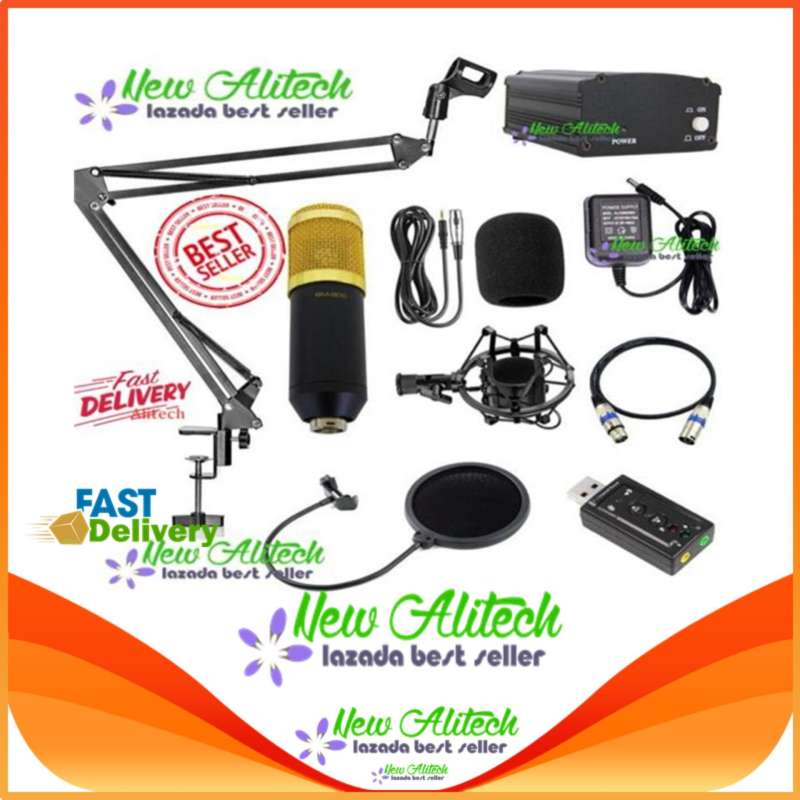 New Alitech ไมค์ BM800 Condensor Microphone ไมค์โครโฟนอัดเสียง ไมค์อัดเสียง SET+ Sound Card USB+Phan