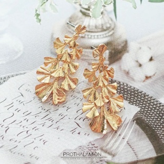 Gold Ginkgo Classy Earrings : ต่างหู ตุ้มหู ใบแปะก๊วย สีทอง