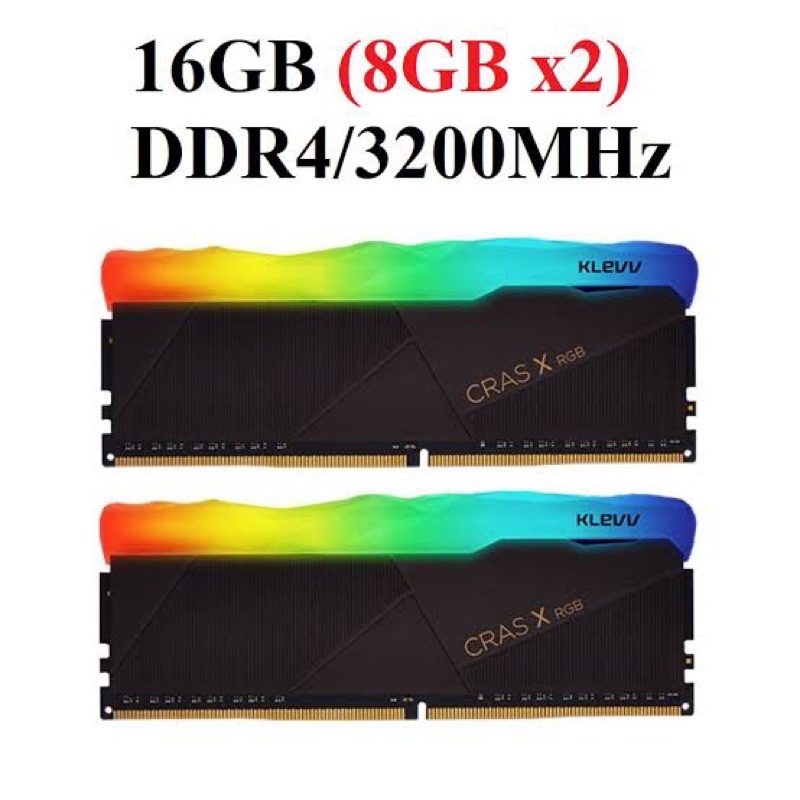 16GB (8GBx2), RAM PC (แรมพีซี) KLEVV CRAS X RGB, DDR4/3200 MHz, มือสอง Synnex warranty life time