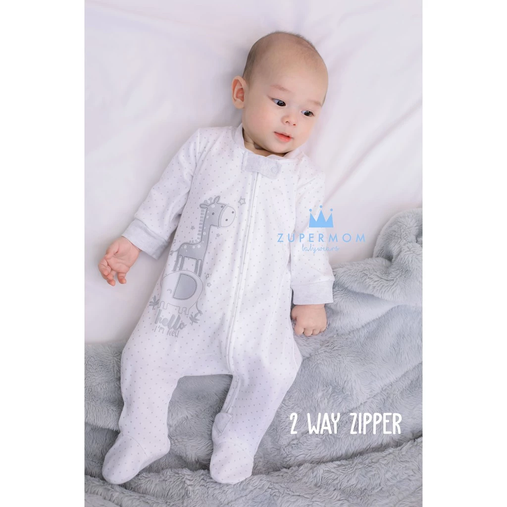 Zuper Mom (0-24 เดือน) ชุดหมีเด็กอ่อน ซิป รุ่น 2 WAY ZIPPER บอดี้สูทเด็กอ่อน ชุดเด็กแรกเกิด บอดี้สูทหุ้มเท้า no.9013