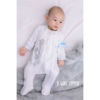 Zuper Mom (0-24 เดือน) ชุดหมีเด็กอ่อน ซิป รุ่น 2 WAY ZIPPER บอดี้สูทเด็กอ่อน ชุดเด็กแรกเกิด บอดี้สูทหุ้มเท้า no.9013