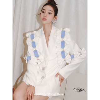 MANSA white diamond button bow blazer เสื้อเบลเซอร์โบว์เพชรสีขาว เสื้อสูทผู้หญิง