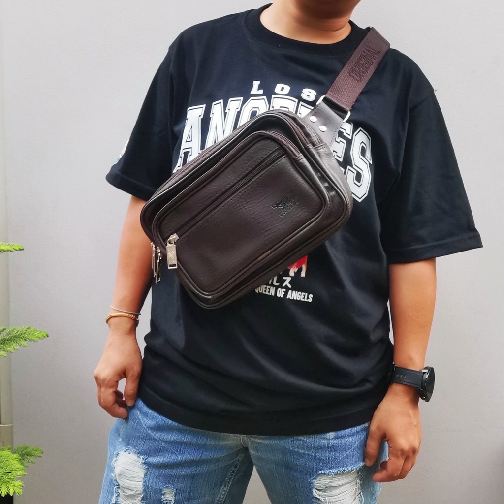 กระเป๋าคาดอก คาดเอว 2IN1 หนัง pU อย่างดี หนังกันน้ำ แบรนด์แท้ WOLWES ORIGINAL 100% งานไทย ใส่ของได้เยอะช่องซิปมากถึง 5ช - รูปที่ 3