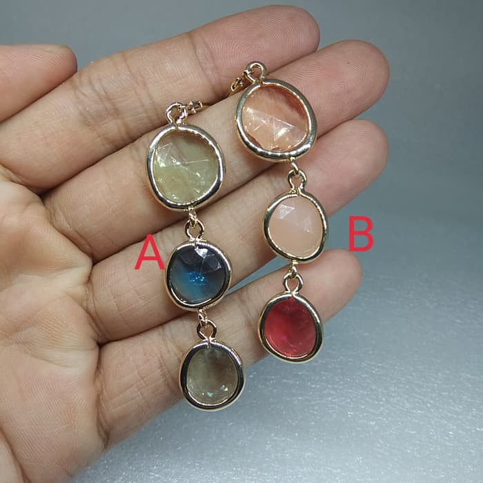 LONG BLUE และ PINK STONE EARRINGS XT023