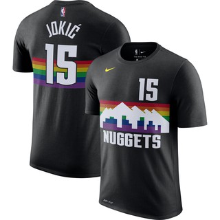 Nike เสื้อยืดบาสเก็ตบอล พิมพ์ลาย Denver Nuggets 15 Nikola Jokic City สําหรับผู้ชาย