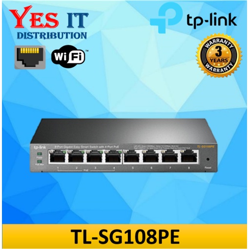TP-Link TL-SG108PE 8-Port Gigabit Easy Smart Switch พร้อม PoE 4-Port